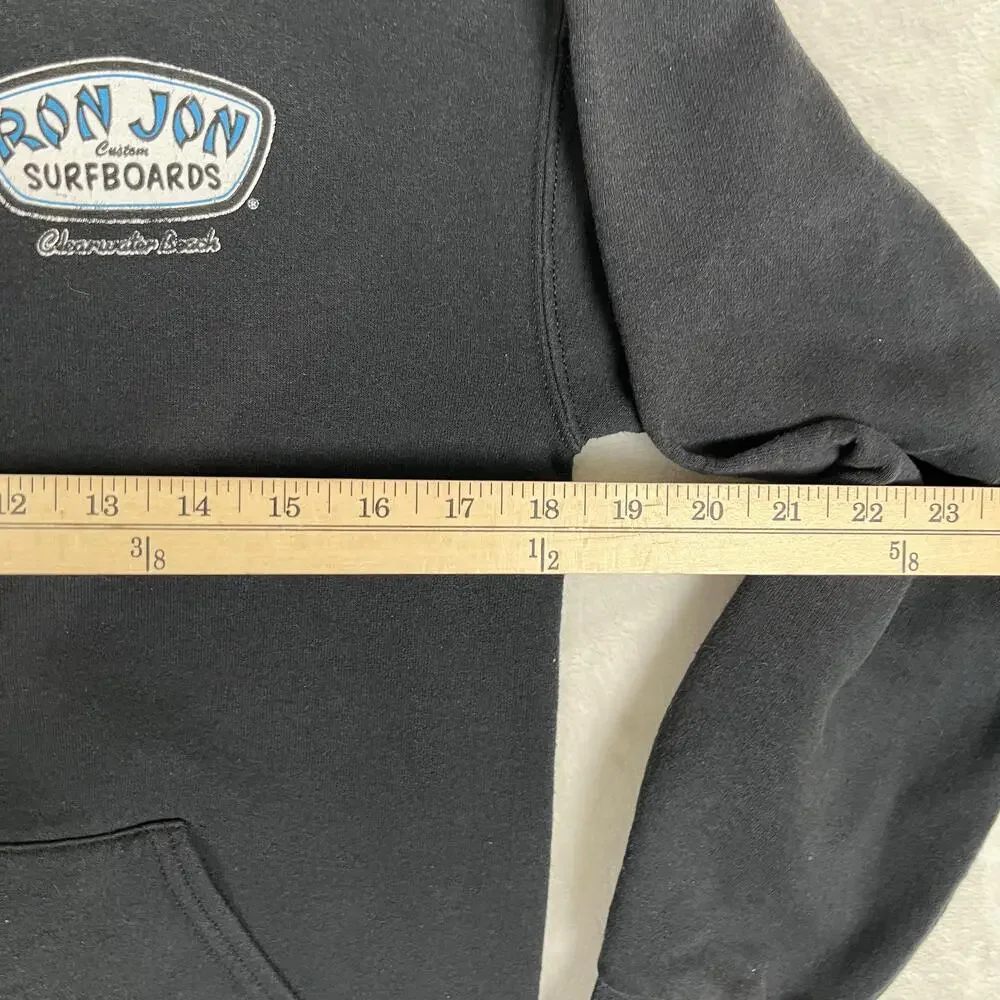 VTG Ron Jon Surf Shop Hoodie Mens Small Black Fleece Pullover Sweatshirt Surf